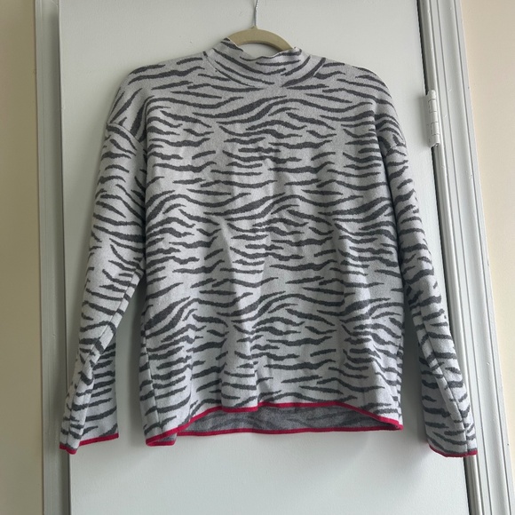 Anthropologie Lizzie Mock Neck Sweater Size L Zebra Print Pink Hem Accents - Picture 2 of 6